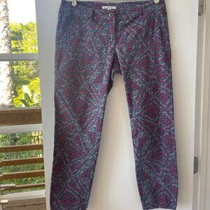 CAbi Low Rise Stretch Palm Beach Crop Pants, Pink and Blue‎ , Size 8, 806